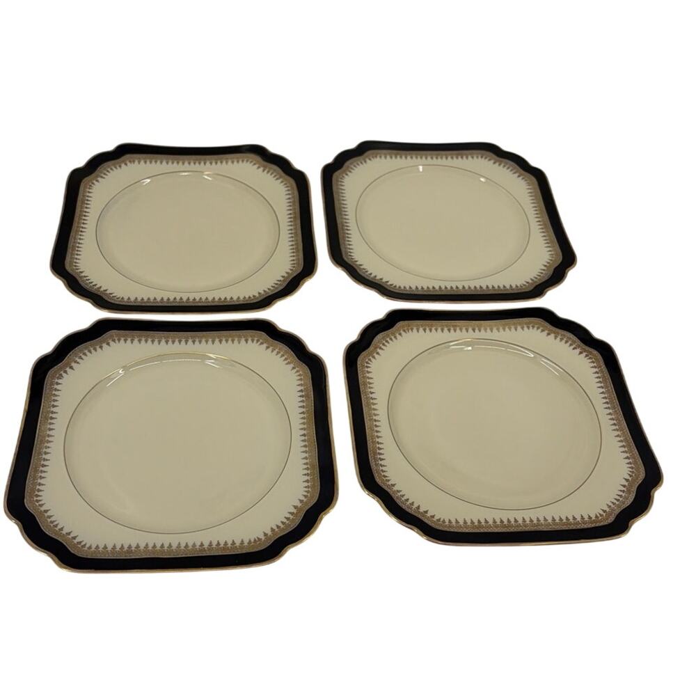 Heinrich Bavaria Germany Gold Square Dessert Salad Plates Set 4 VTG Mid Century